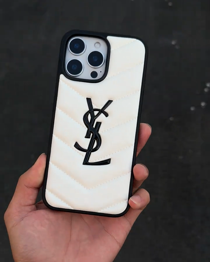 聖羅蘭立體標皮質手機殼